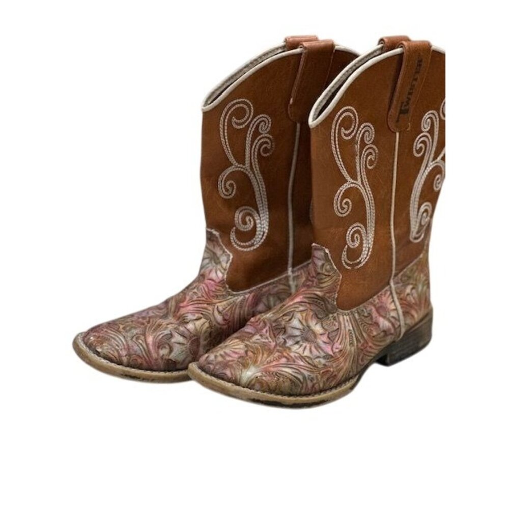 Childrens Kids Twister Leather Western Floral Brown Cowgirl Boots Size 2.5